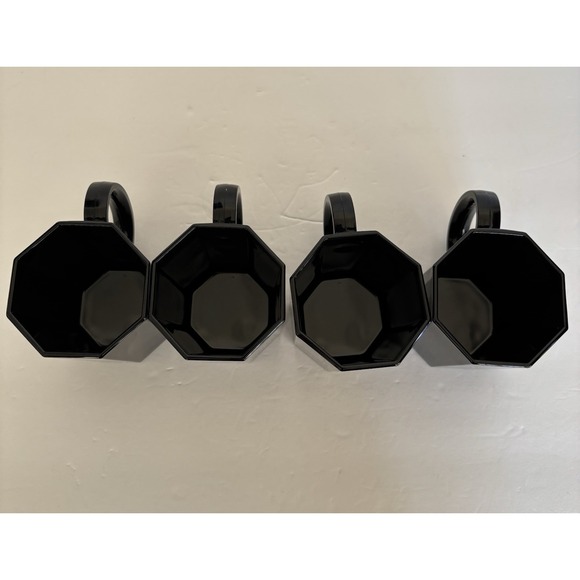 Arcoroc OCTIME Black Set Of 4 Tea, Coffee Mugs Octagonal Sided Glass France - Picture 3 of 6
